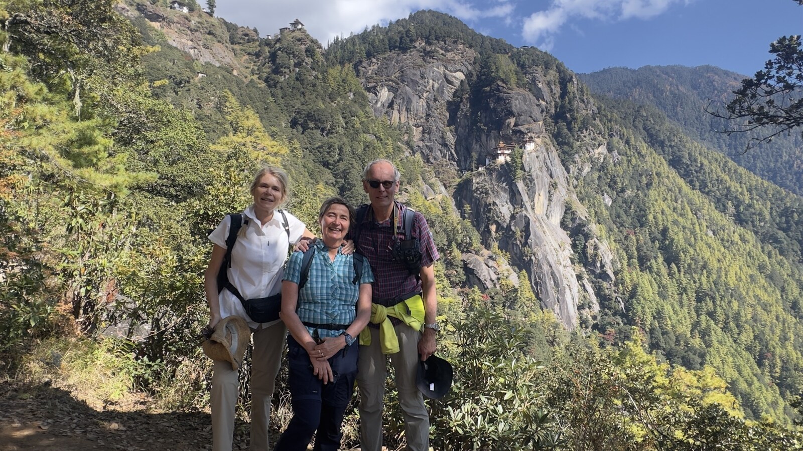 Guests overlooking Tiger’s Nest Monastery in Paro, Bhutan